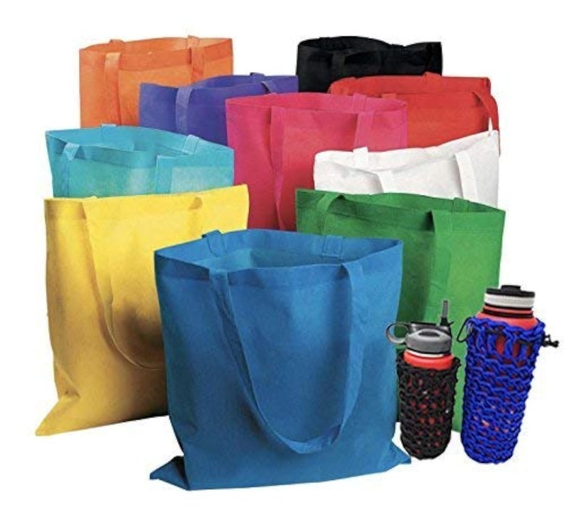 Sea View Treasures 50 Bulk Tote Bag Mega Pack - 15â€ x 16â€ Large Reusable Grocery Shopping Bags - Great for Gift, Goody, Convention, or Trade Show Bags (Multi Color Assortment) - Image 1